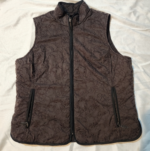 Eddie Bauer Premium Goose Down Quilted Vest Brown Zip Front Size M - Picture 10 of 11